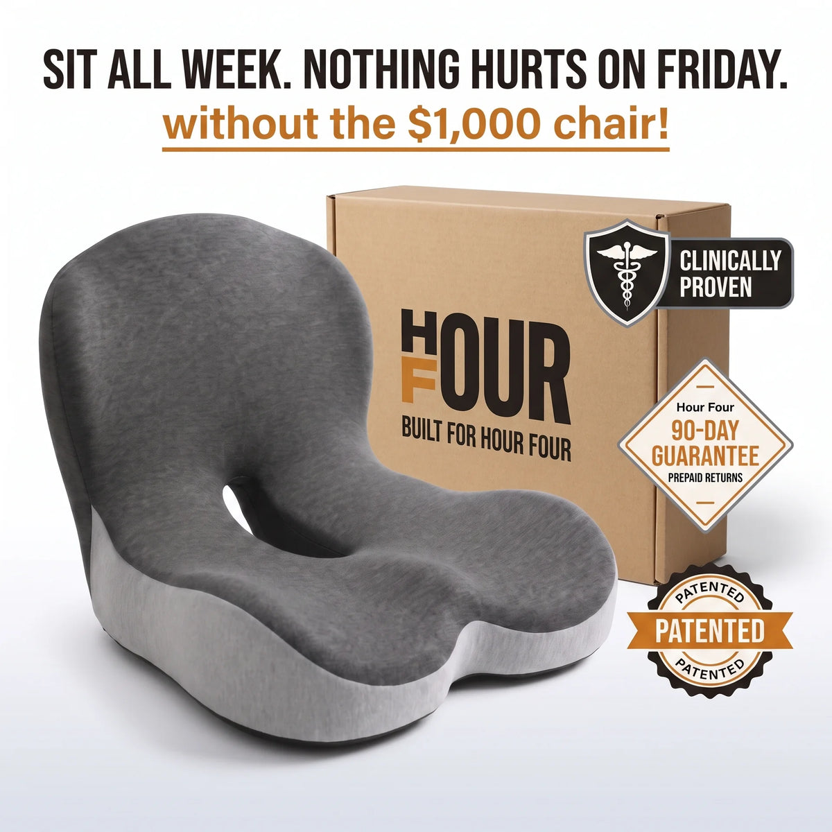 HourFour® Premium Orthopedic Seat Cushion